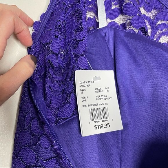 Davids Bridal One Shoulder Dress Lace Corded Short Bridesmaid New Purple Size 12 - Picture 9 of 13